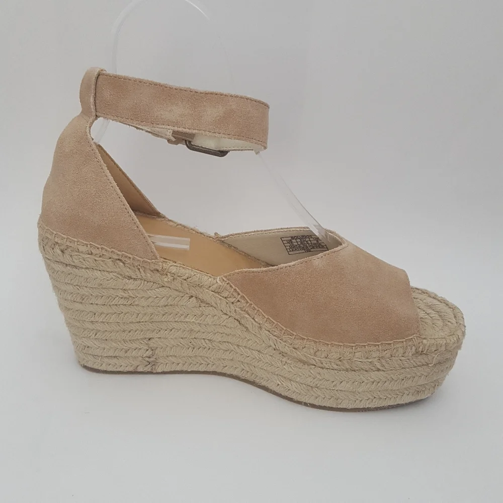 Soludos tan leather platform wedge platform peep toe sandals size 10